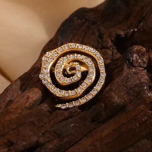 Gold Spiral Brooch with Crystals